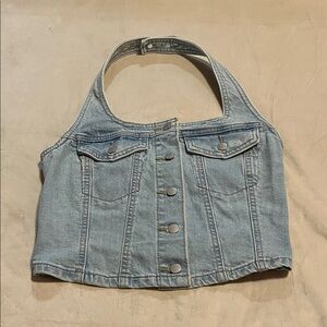 Universal Thread Light Blue Denim Halter Top